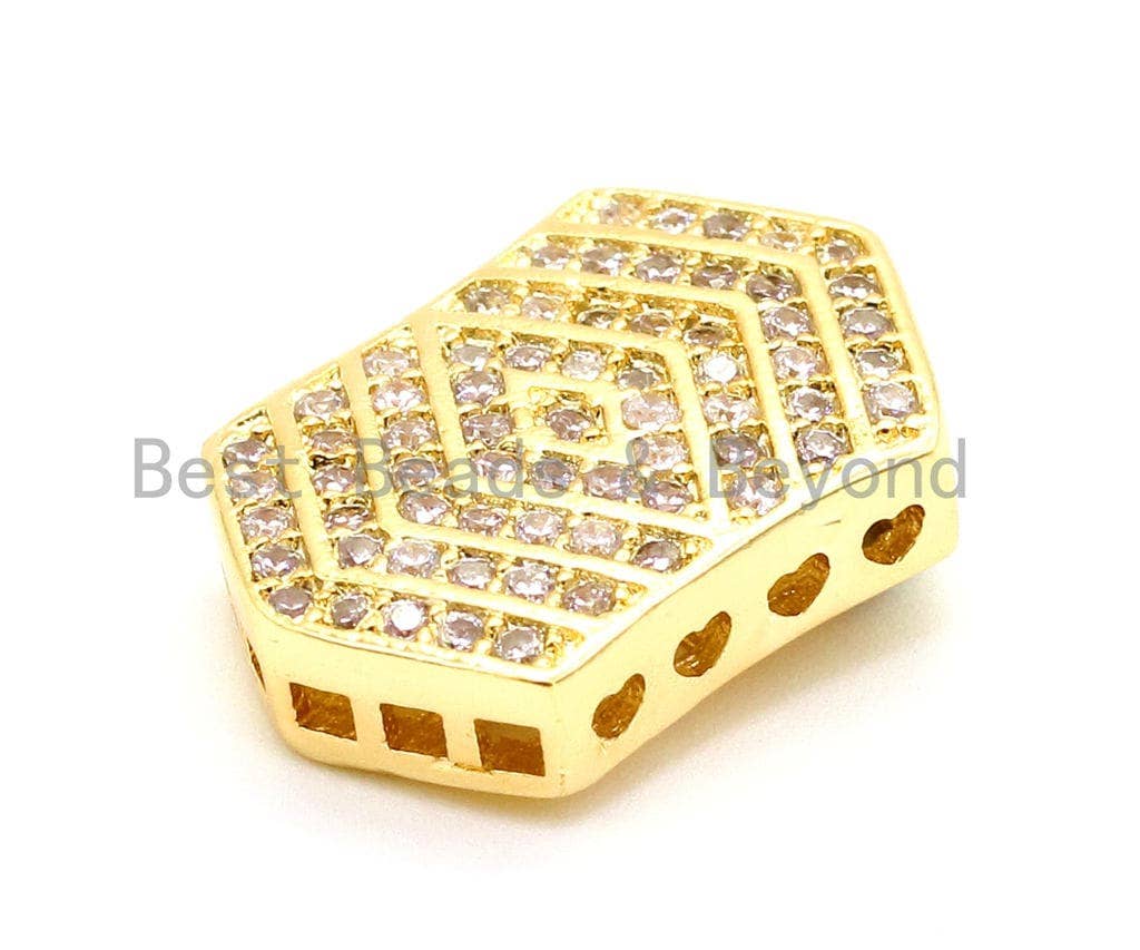 CZ Micro Pave Irregular Hexagon Tassel Head Beads, Cubic Zirconia Spacer Beads, Separator beads, 22x15x5mm, sku#G150