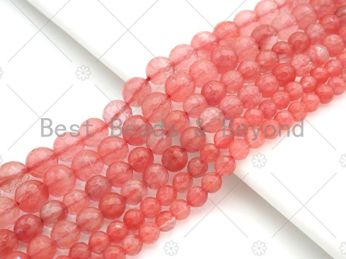 Quanlity Pink Quartz Faceted Round Beads, 6mm/8mm.10mm Red Quartz Beads, 15.5'' Full Strand, SKU#U1158