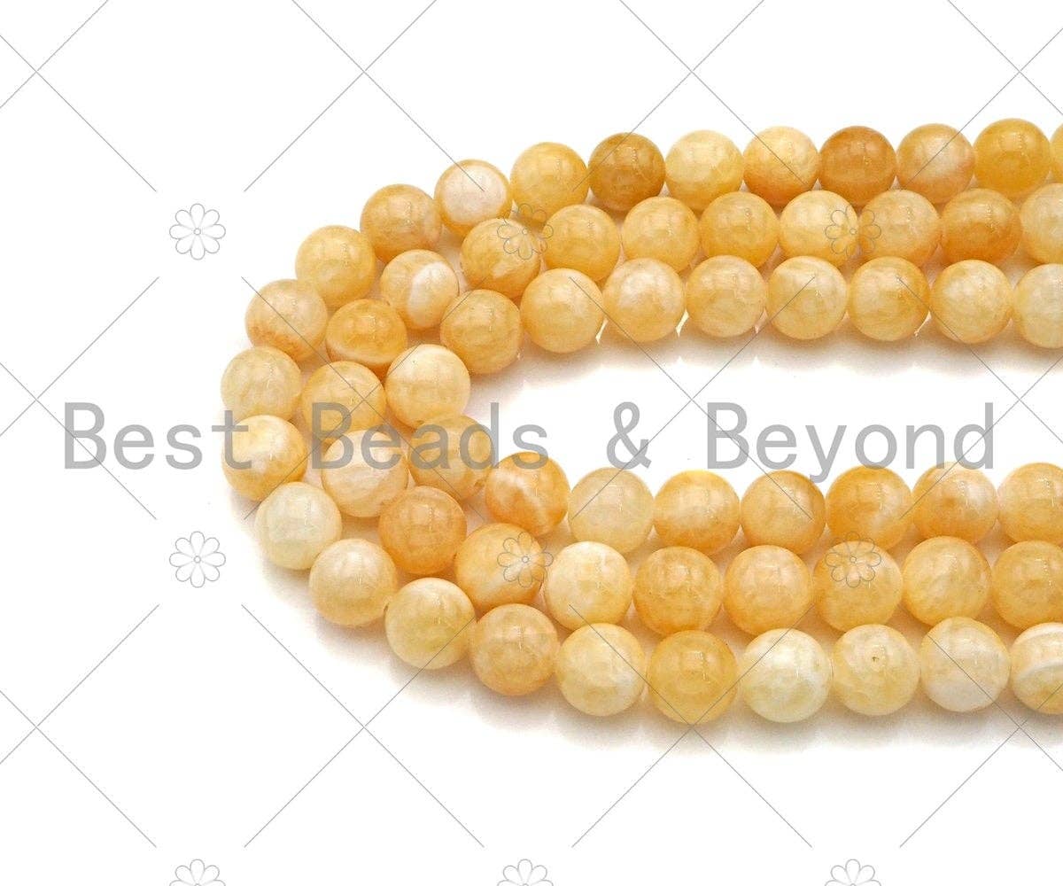 Quality Genuine Yellow Jade Round Smooth Beads, 6mm/8mm/10mm/12mm Natural Yellow Jade Beads, 15.5'' Full Strand, Sku#U1166