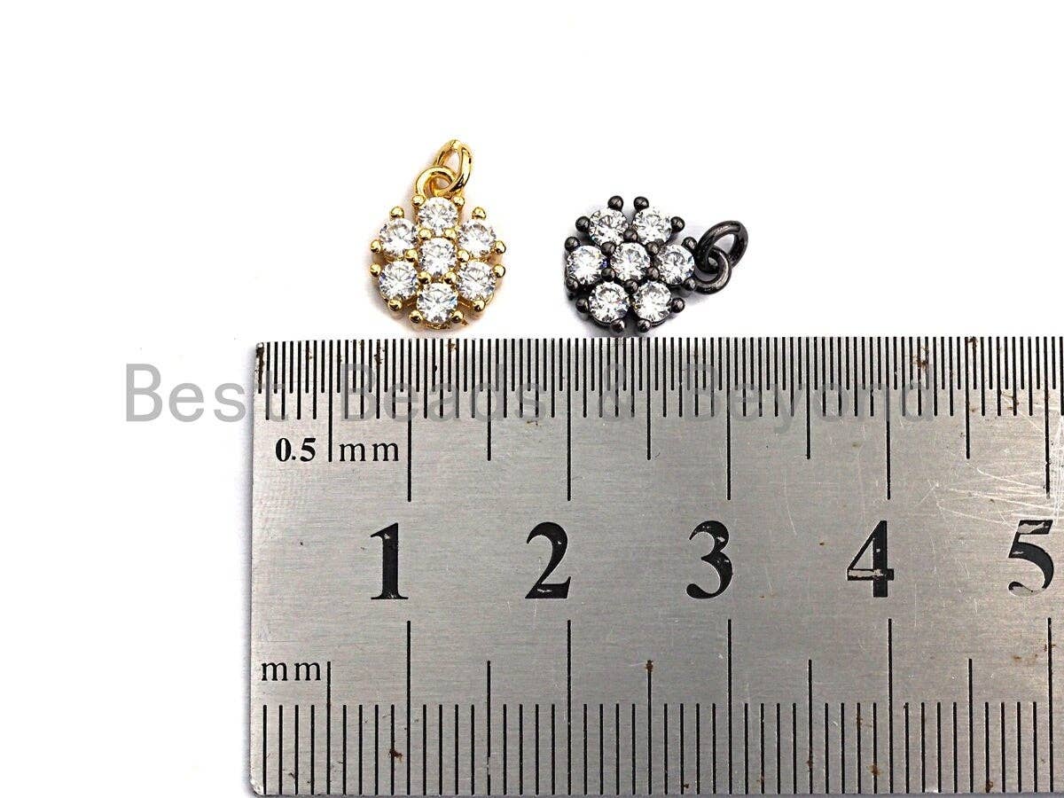 CZ Micro Pave Round Coin Shaped Flower Pendant/Charm, Cubic Zirconia Pendant Charm,9x11mm,sku#F916