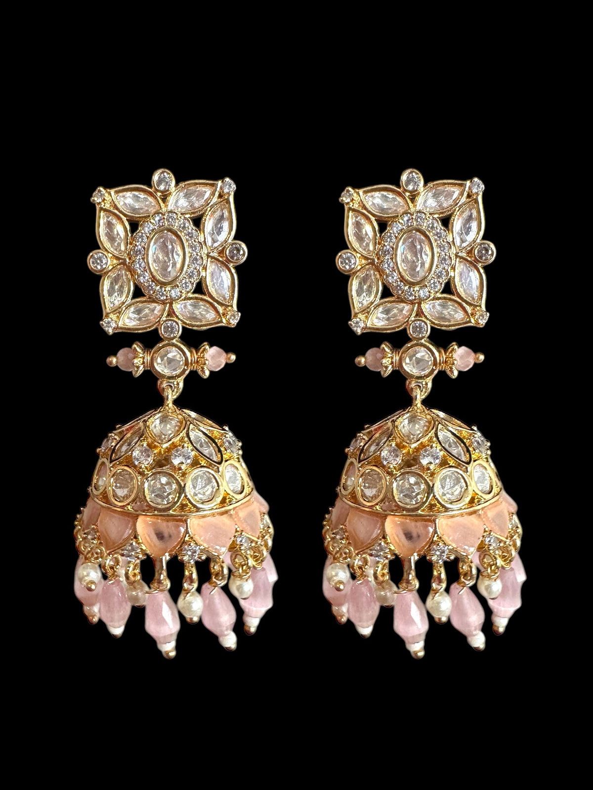 DJET71 Kaheesha Polki jhumka and tika set in pink ( READY TO SHIP )