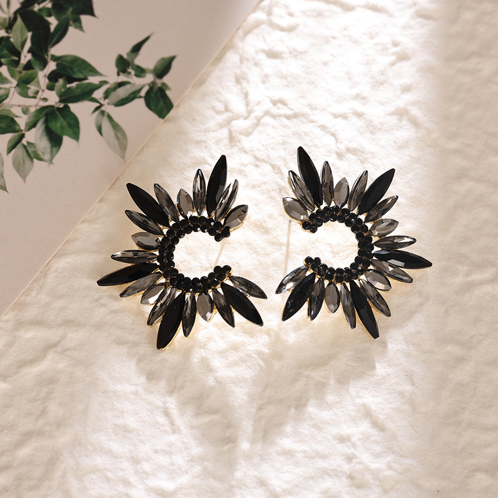 Cross Border Zircon Sunflower Earrings Gradient Marquise Crystal C Loop Flower Earrings Party Alloy Stud Ear Jewelry Wholesale
