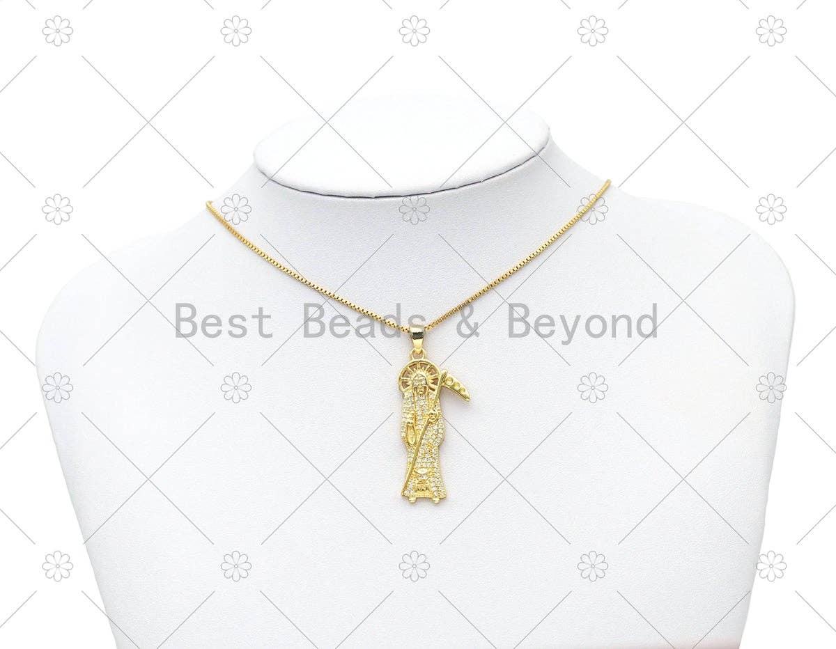 CZ Micro Pave Death Shape Pendant, 18K Gold Filled Grim Reaper Charm, Necklace Bracelet Charm Pendant, Sku#JL68