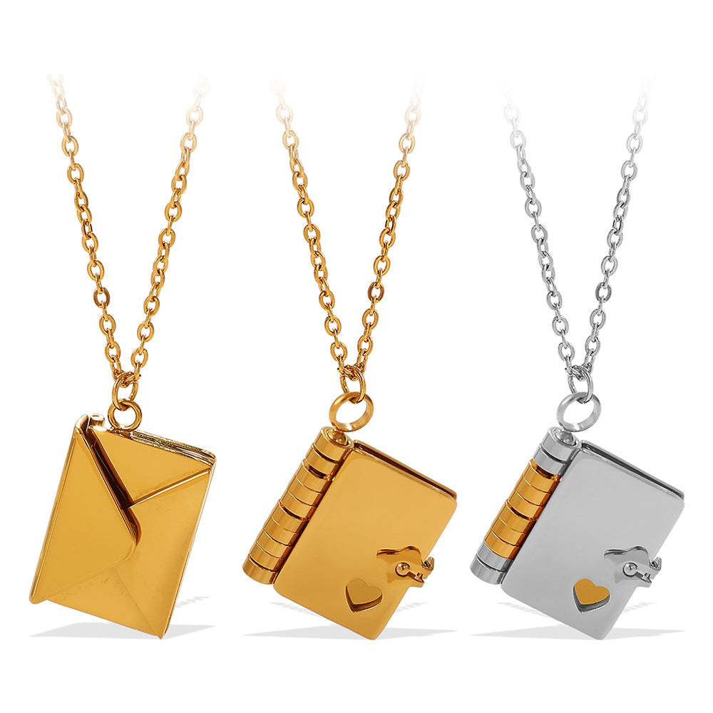 New Envelope Book Pendant Clavicle Necklace For Women, Minimalist Fashion Literary Style Necklace