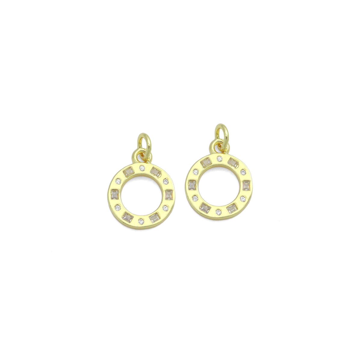 Clear CZ Gold Round Circle Charm Pendant,Sku#LD731