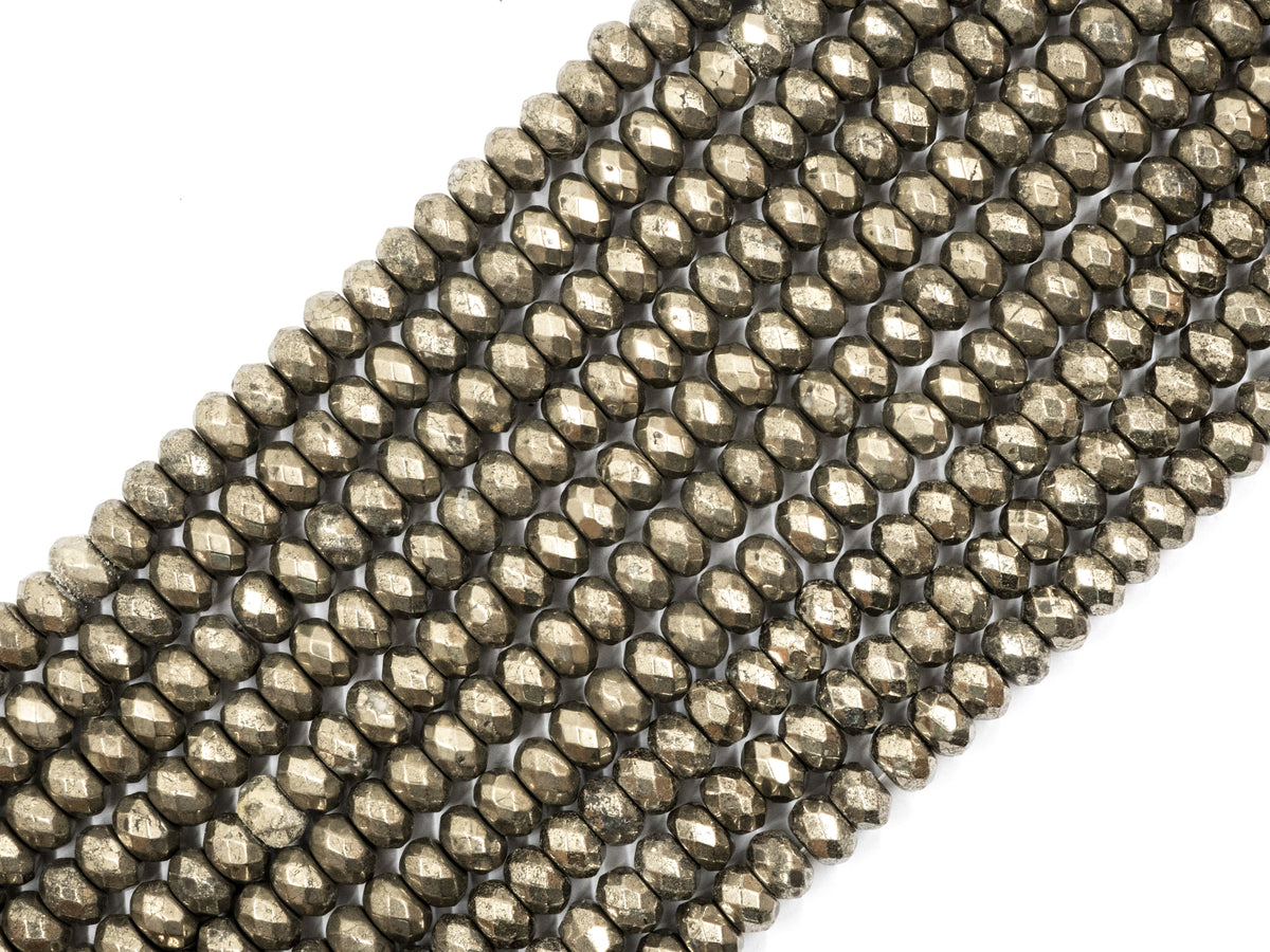 Quality Natural Faceted Pyrite Rondelle Beads,6x10mm/5x8mm/6x4mm/4x3mm/3x2mm, Pyrite Gemstone Beads, 15.5" Full Strand SKU#W4