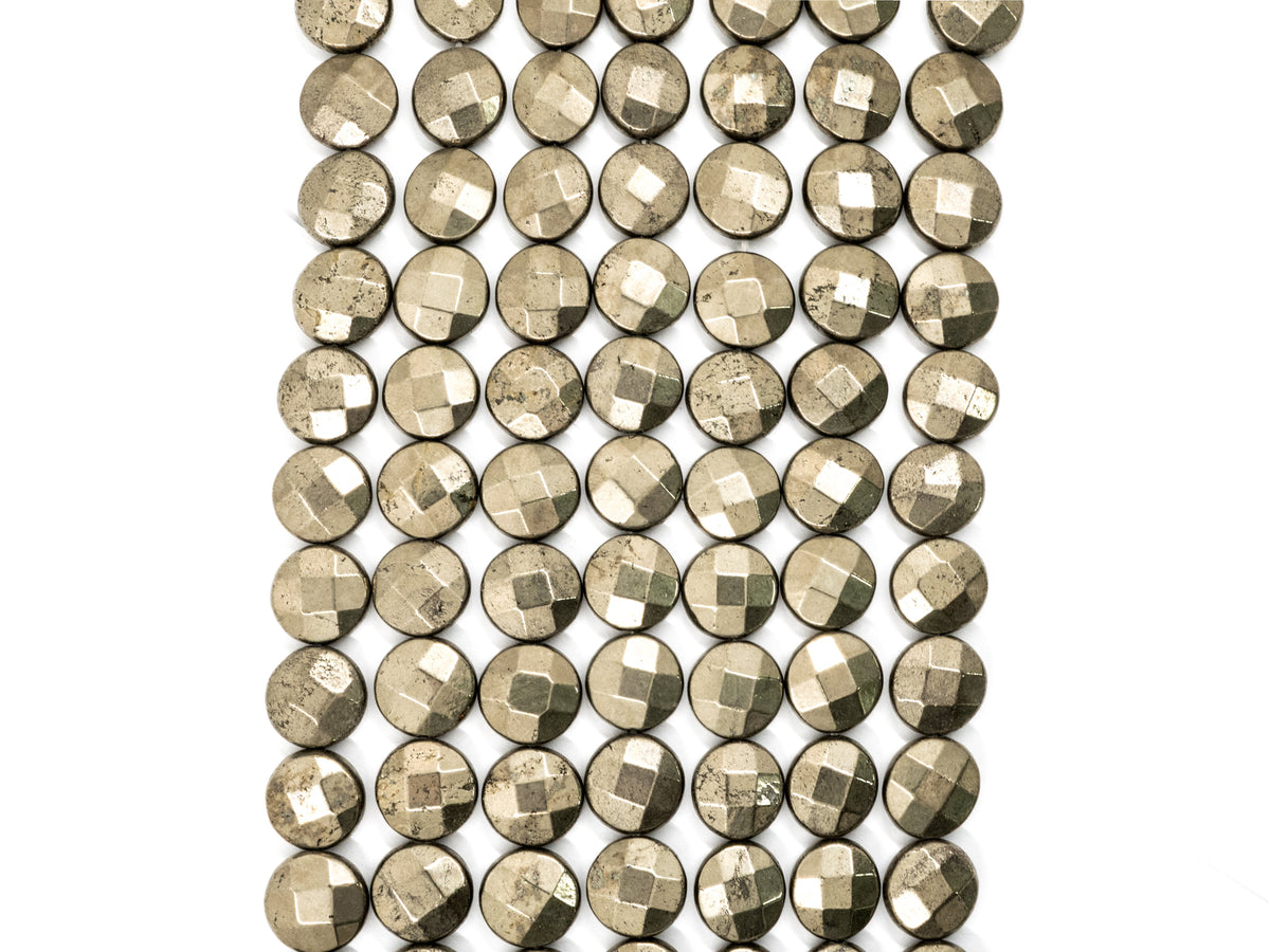 Quality Natural Pyrite Coin Beads, Faceted Flat Coin Pyrite Gemstone Beads, 8mm/10mm/12mm Coin Pyrite, 16" Full Strand, SKU#W12