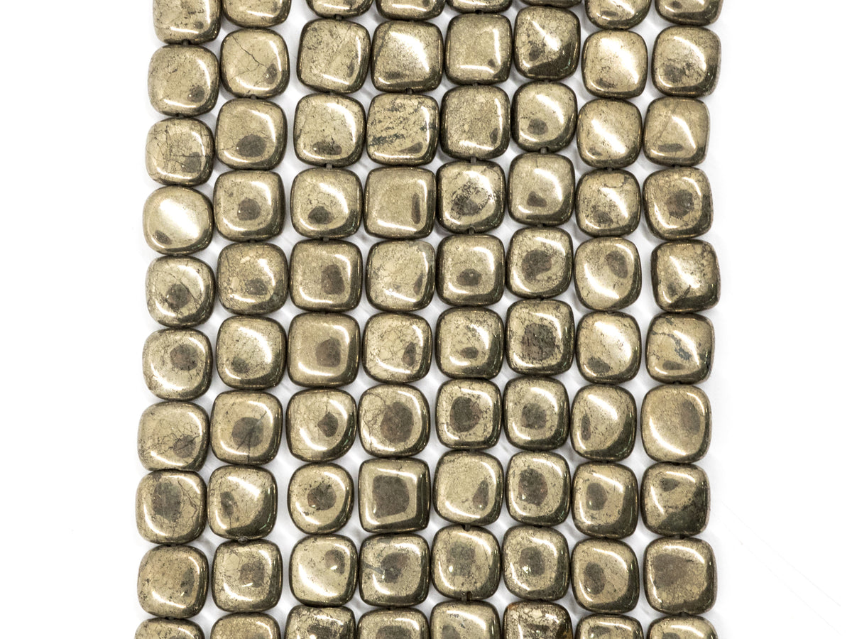 Quality Natural Pyrite Square Shape Beads, 8mm/10mm/ 12mm Smooth Flat Square Pyrite Gemstone Beads, 15-16inches Full Strand, SKU#W14