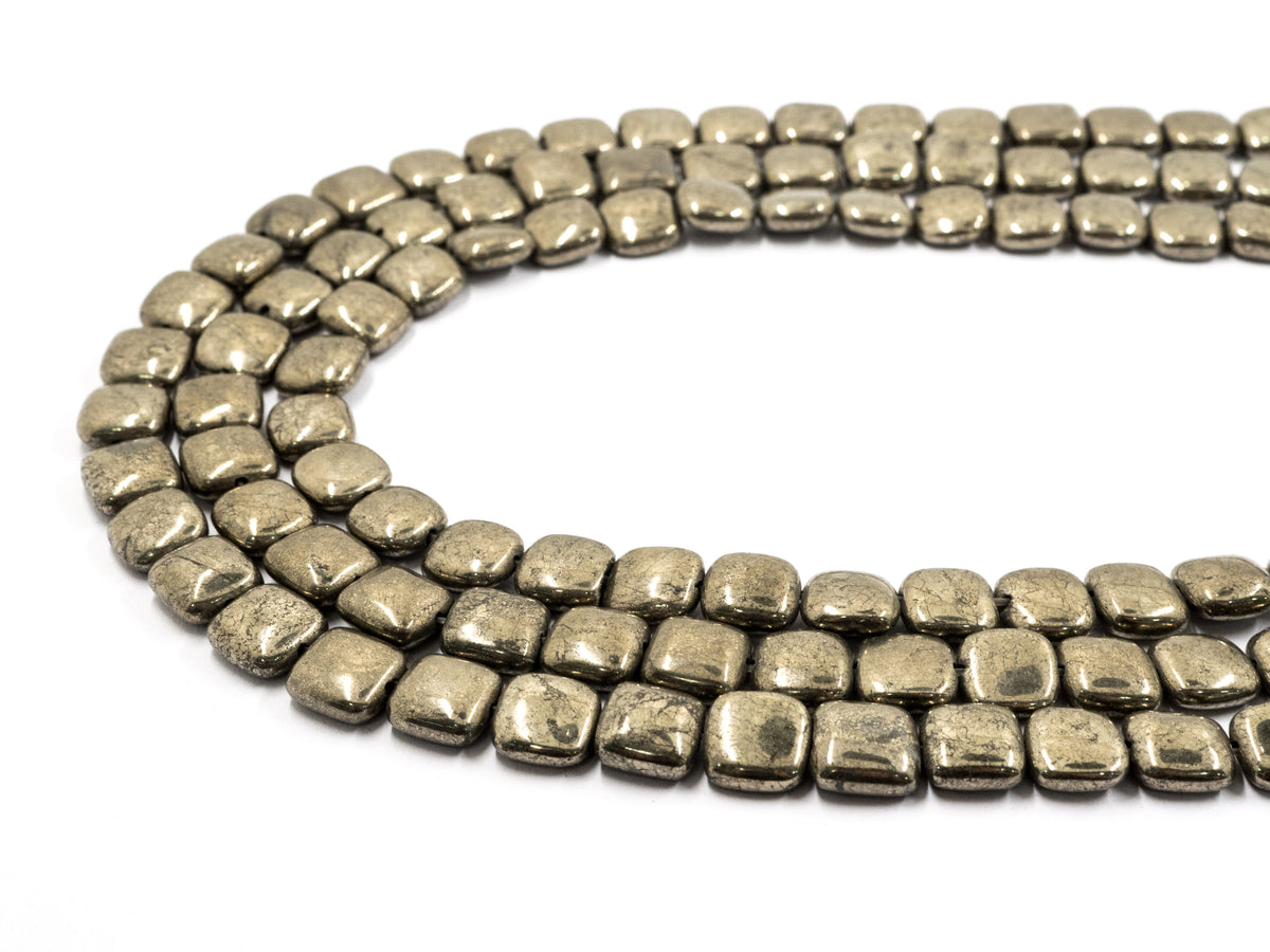 Quality Natural Pyrite Square Shape Beads, 8mm/10mm/ 12mm Smooth Flat Square Pyrite Gemstone Beads, 15-16inches Full Strand, SKU#W14