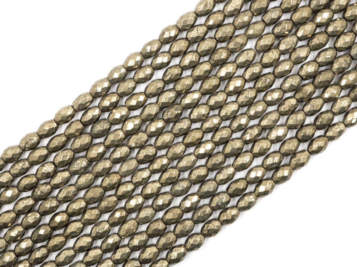 Natural Faceted Pyrite Tube Beads, Pyrite Faceted Long Oval Gemstone Beads,4x6mm/5x8mm/7x30mm, 15.5" FULL Strand, SKU#W19