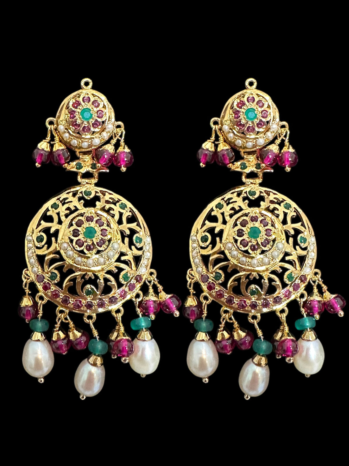SN20 Ruby emerald pearl necklace with earrings|92.5silver gold plated ( READY TO SHIP )