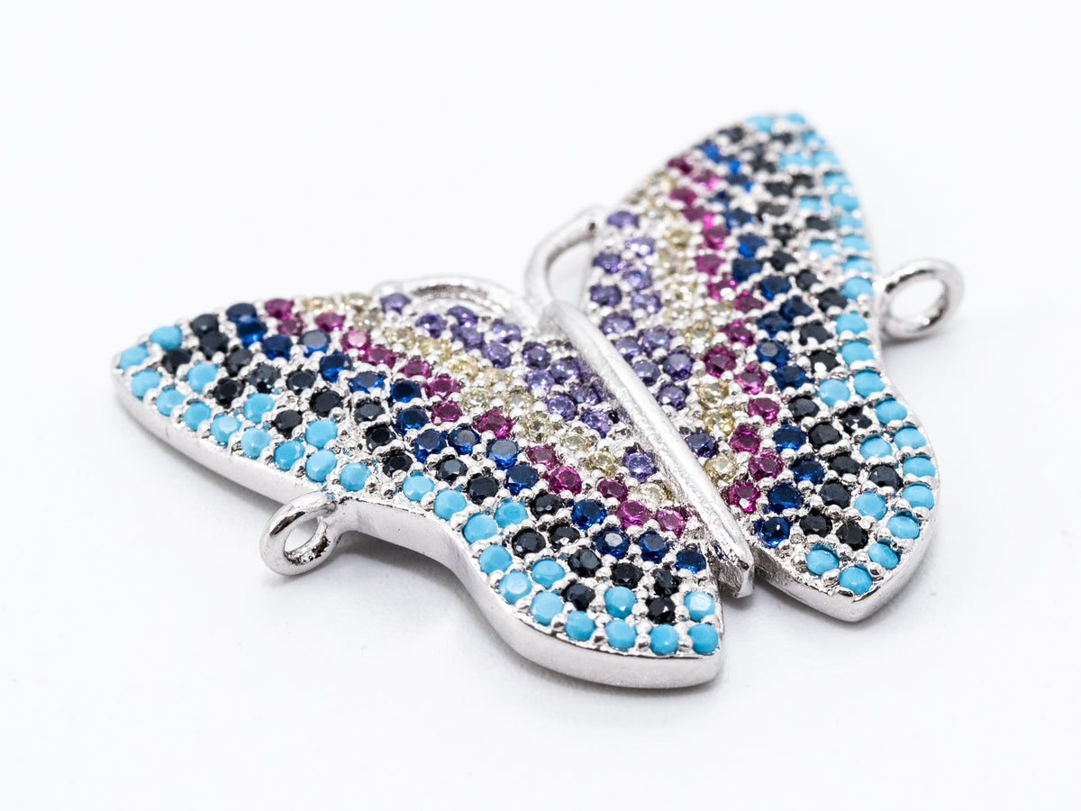CZ Micro Pave Mixed Color Butterfly Connector 20x25mm, CZ Pa