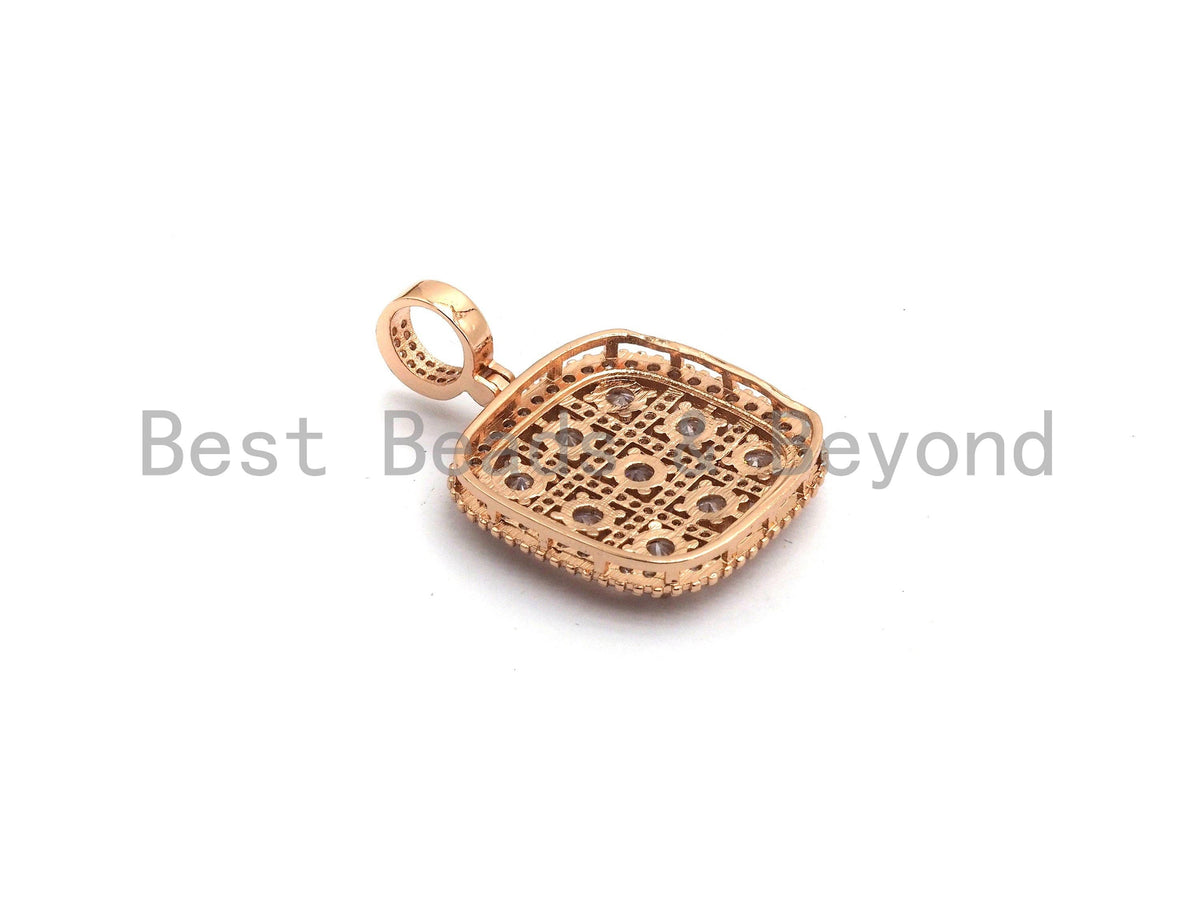 CZ Micro Pave Shiny Square Pendant/Charm, Cubic Zirconia Paved Charm, Filigree Necklace Bracelet Charm Pendant,28x28mm,sku#F636