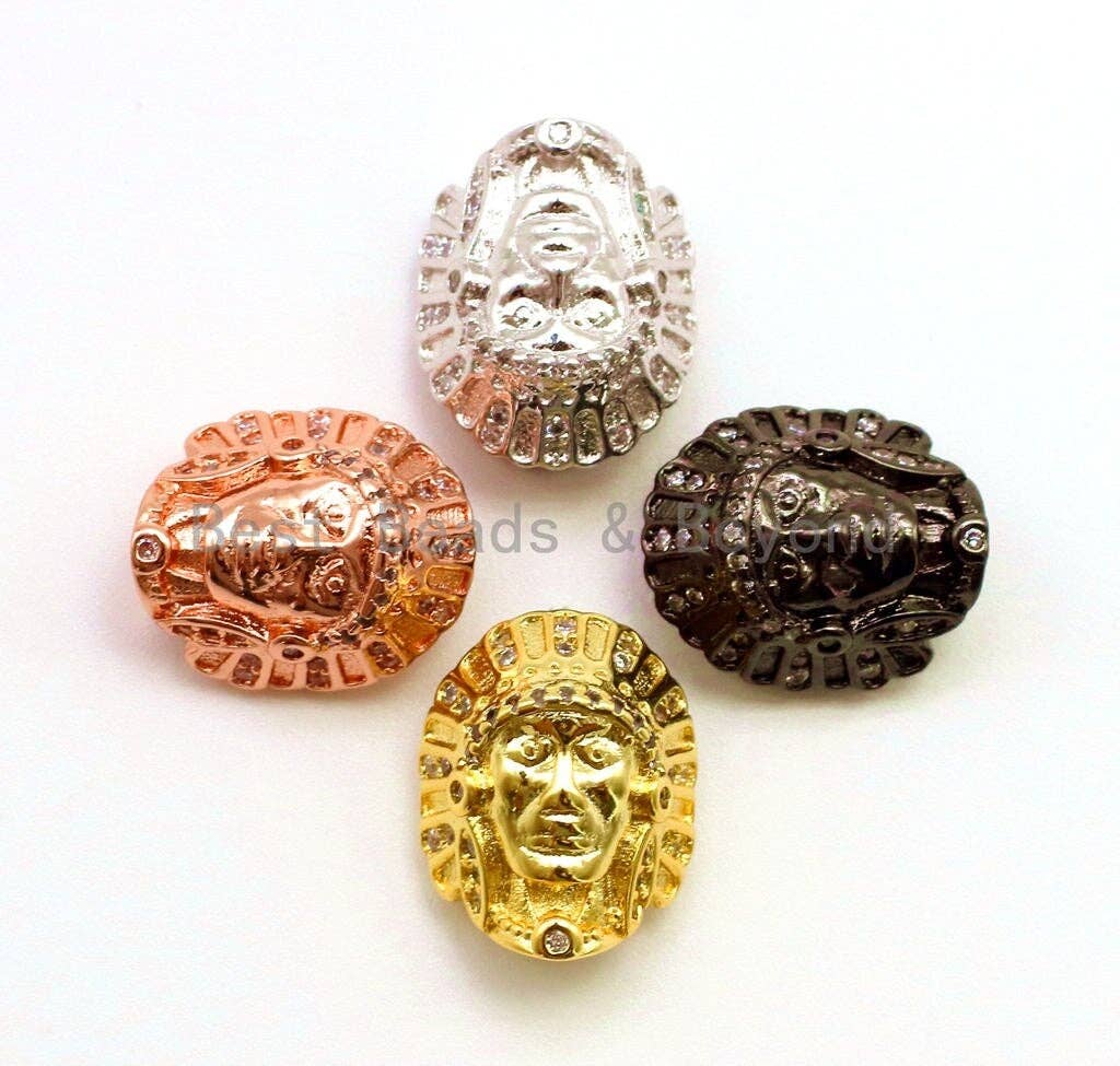 CZ Clear Micro Pave Egyptian Pharaoh's Head Beads, Cubic Zirconia Space Beads, Men's Jewelry Findings, 14x12mm,sku#G140
