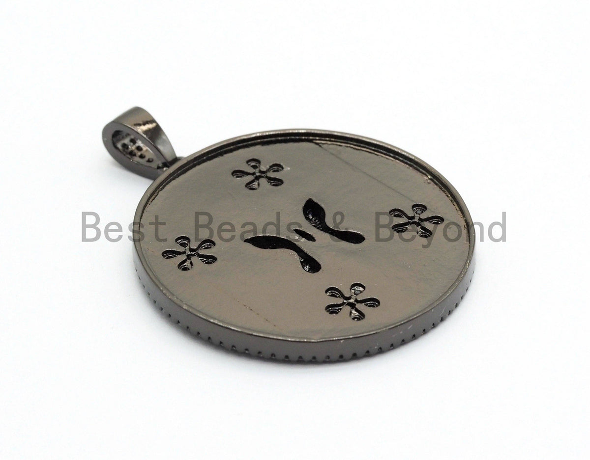 35mm LARGE Enamel Colorful Round With Flower Butterfly Penda