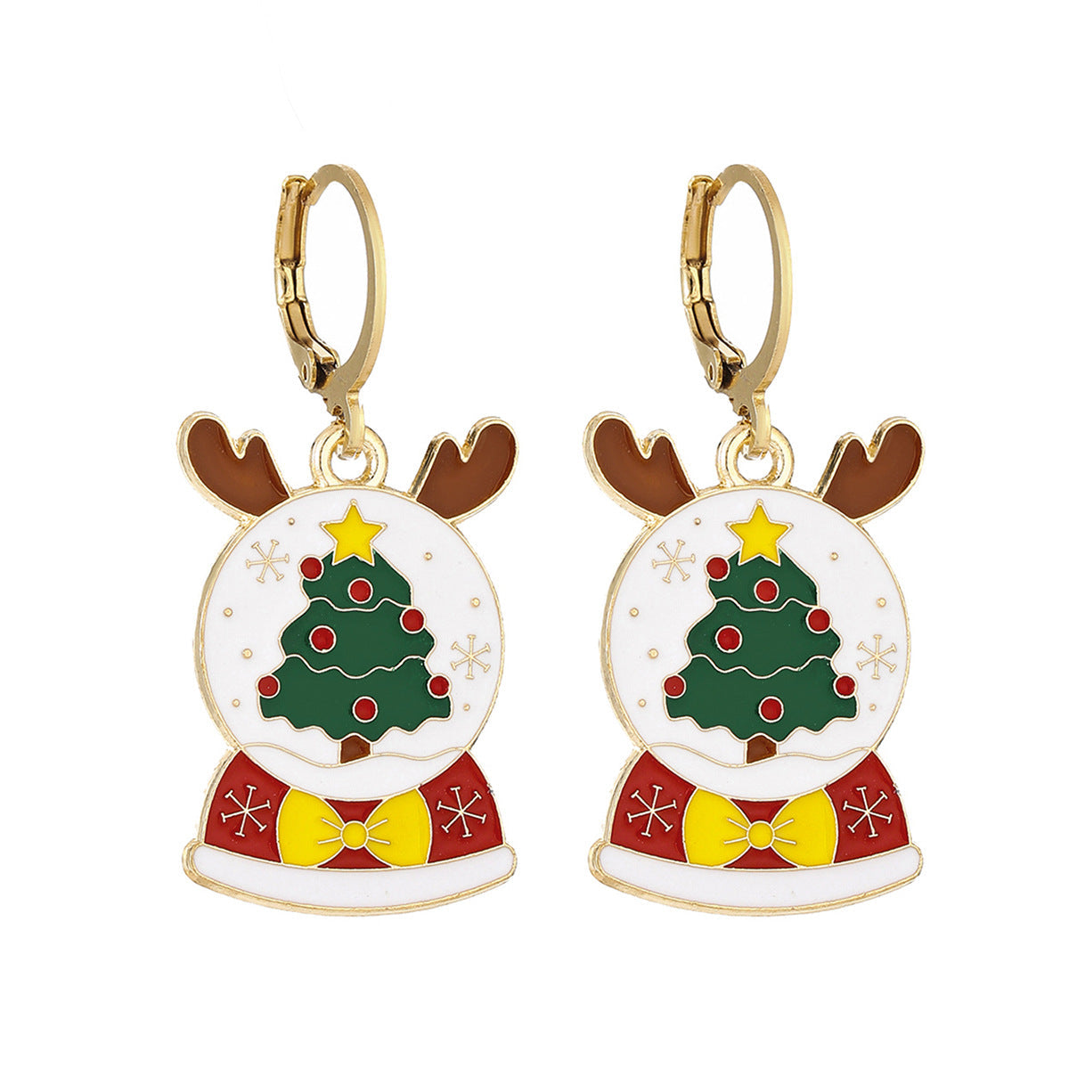 Cross-Border Personalized Christmas Alloy Earrings Christmas Hat Colorful Star Dot Diamond Christmas Tree Elk Gingerbread Man Earrings
