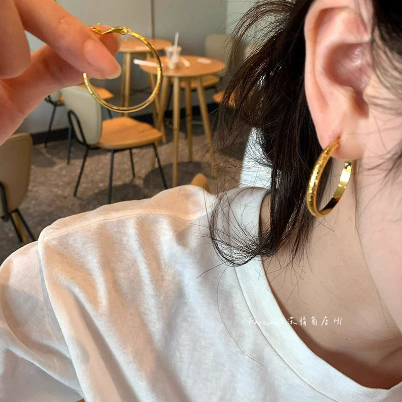 Sparkling Textured Silver Hoop Earrings For Women, Dainty Polished Hammered Large Hoop Earrings, Minimalist Elegant Daily Wear Jewelry Gift