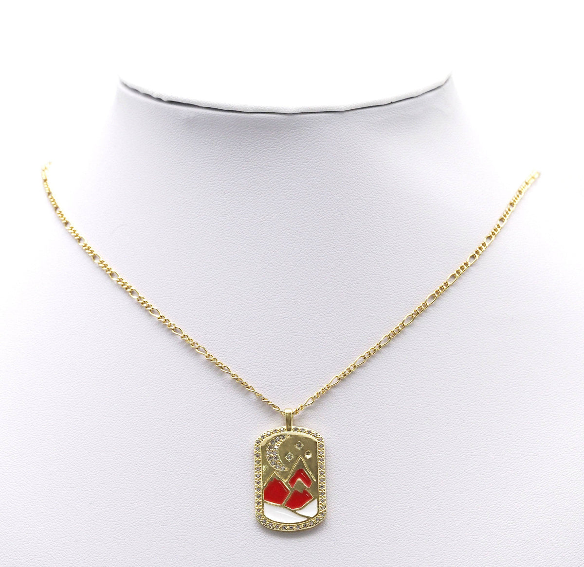 Gold CZ Enamel Mountain Moon Charm, Sku#JL145