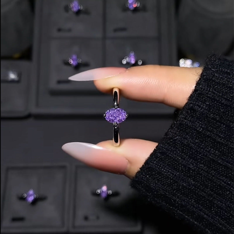 Minimalist Purple Waterdrop Rhinestone High-End Niche Ring