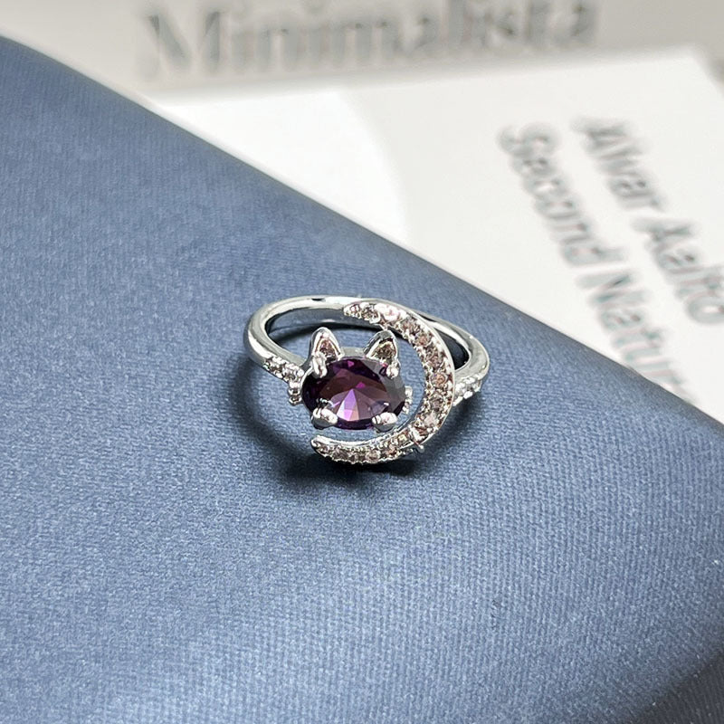 Nine Purple Fire Series Purple Rhinestone Open Ring, Sweet Cool Luxury Minimalist Unique Design Women Finger Ring