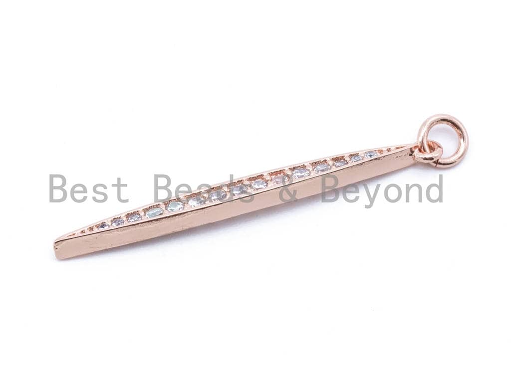 CZ Clear Micro Pave Double Point Leaf Pendant,Cubic Zirconia Pendant,3x40mm, sku#F91