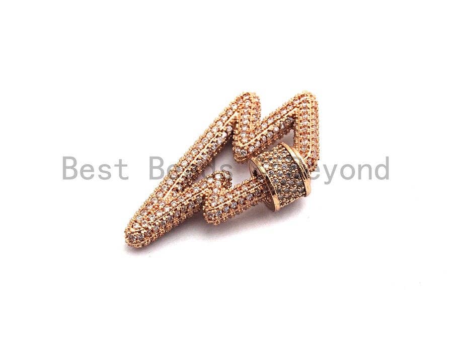 Fully CZ Micro pave Lightning Bolt Clasp, CZ Pave Lock, Gold/Silver/Rose Gold/Gunmetal Carabiner Clasp, 19x31mm, sku#H151