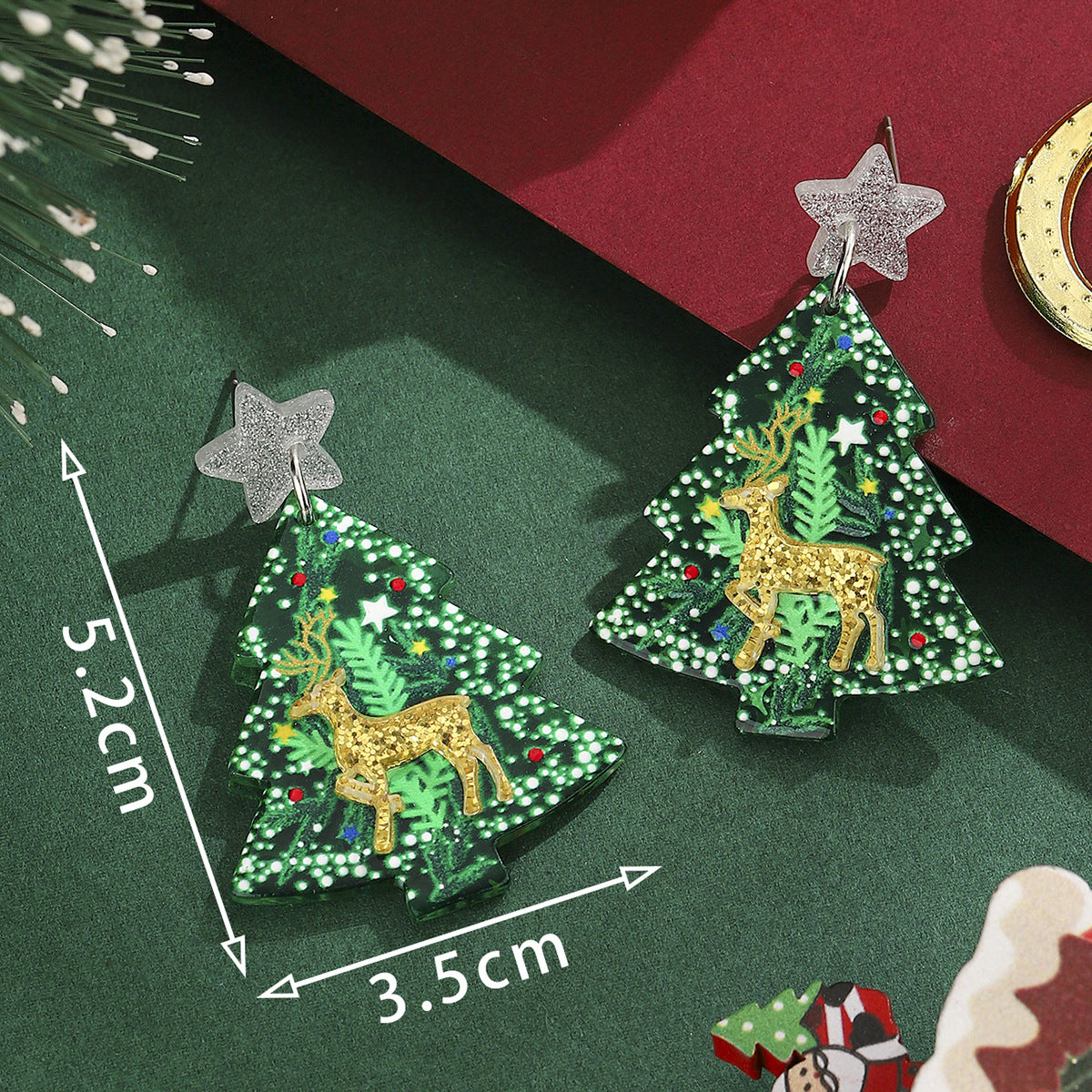 Cross-Border Personalized Christmas Alloy Earrings Christmas Hat Colorful Star Dot Diamond Christmas Tree Elk Gingerbread Man Earrings