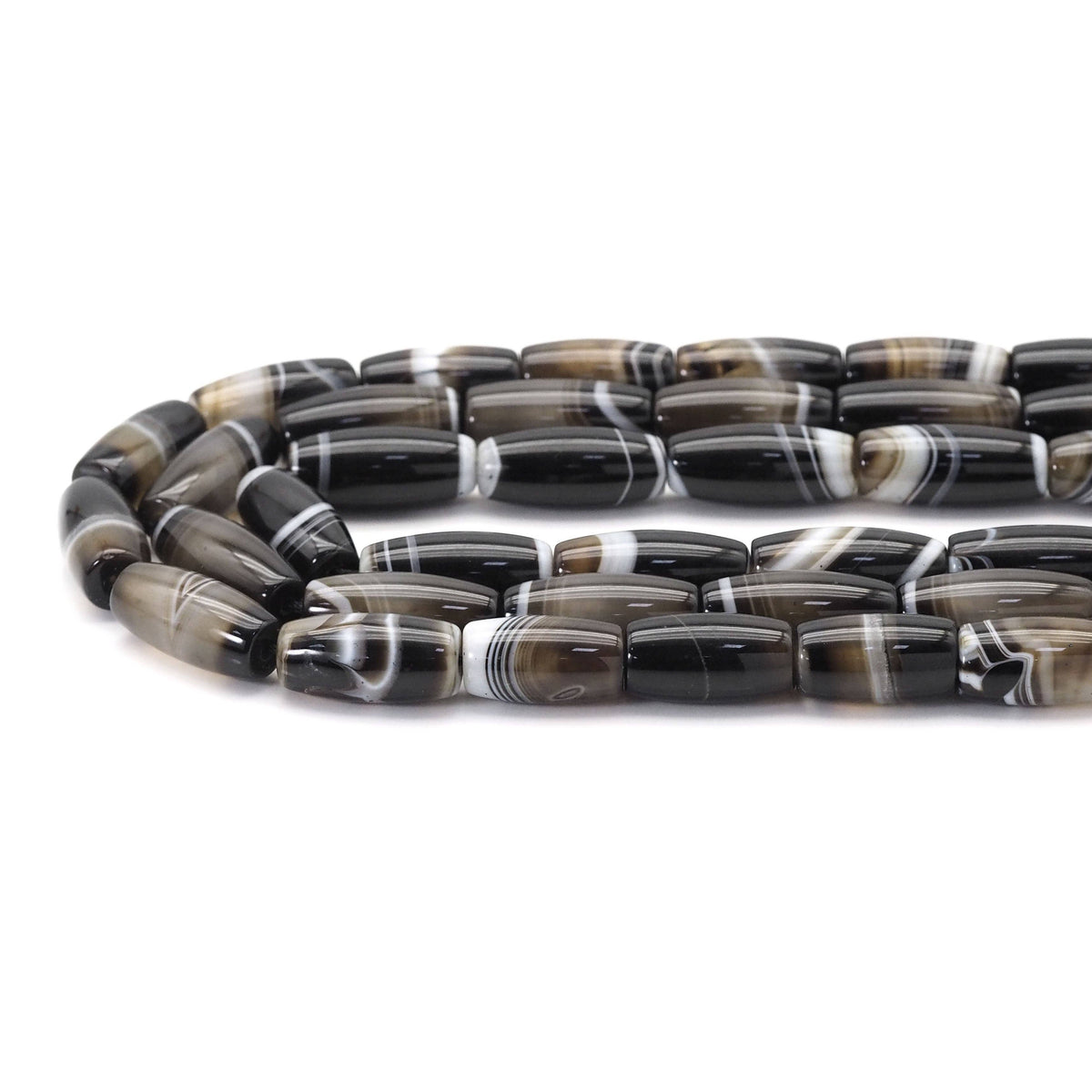 13x30mm Black  White Banded Agate Barrel Beads, Sku#U1771