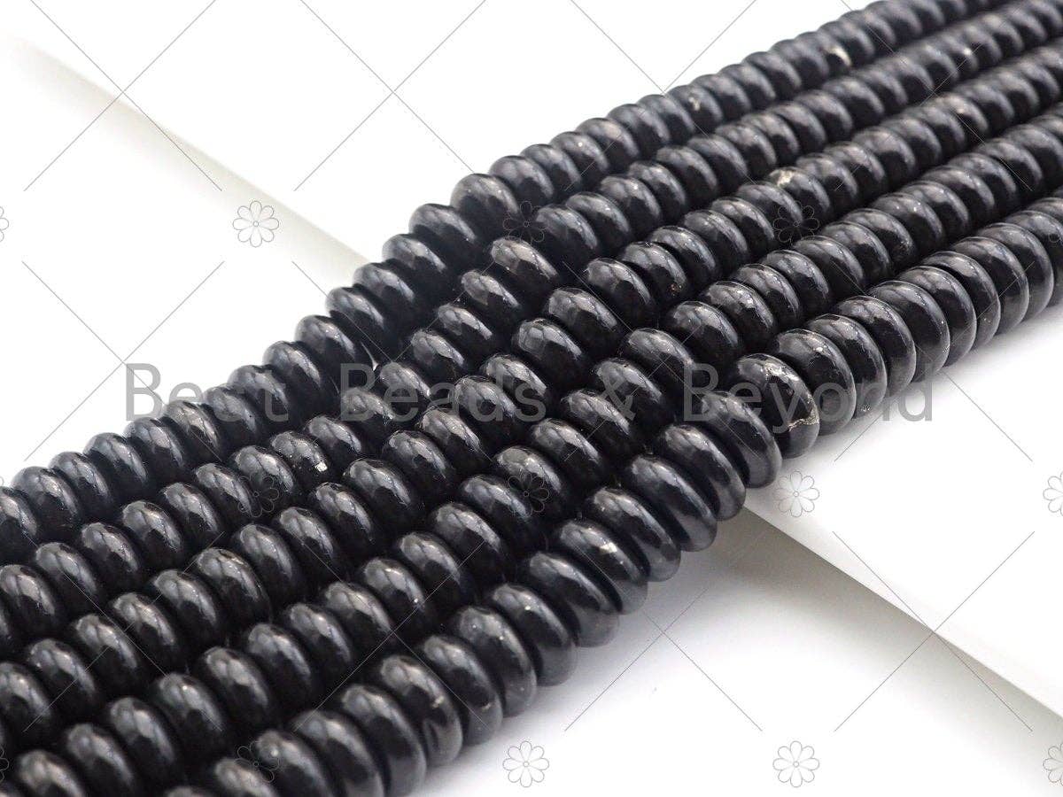 Top Quality Rondelle Shape Shungite, Smooth Rondelle Shungite, Healing Stone,Genuine Shungite 3x6mm/5x10mm, 15.5" Full Strand, Sku#U984