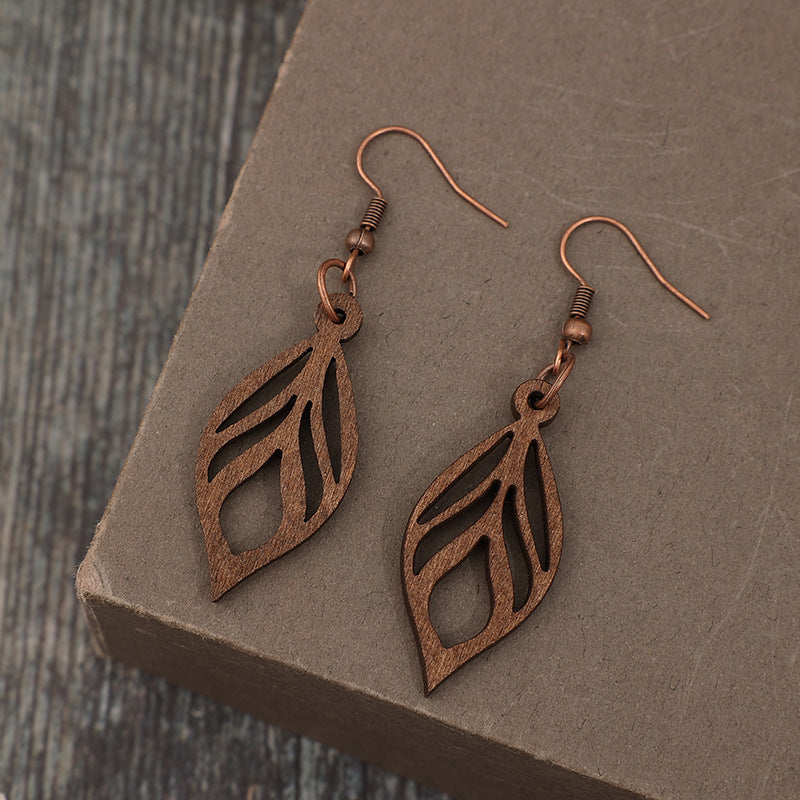 Retro-style Leaf-shaped Minimalist Ethnic-style Personalized Wooden Earrings