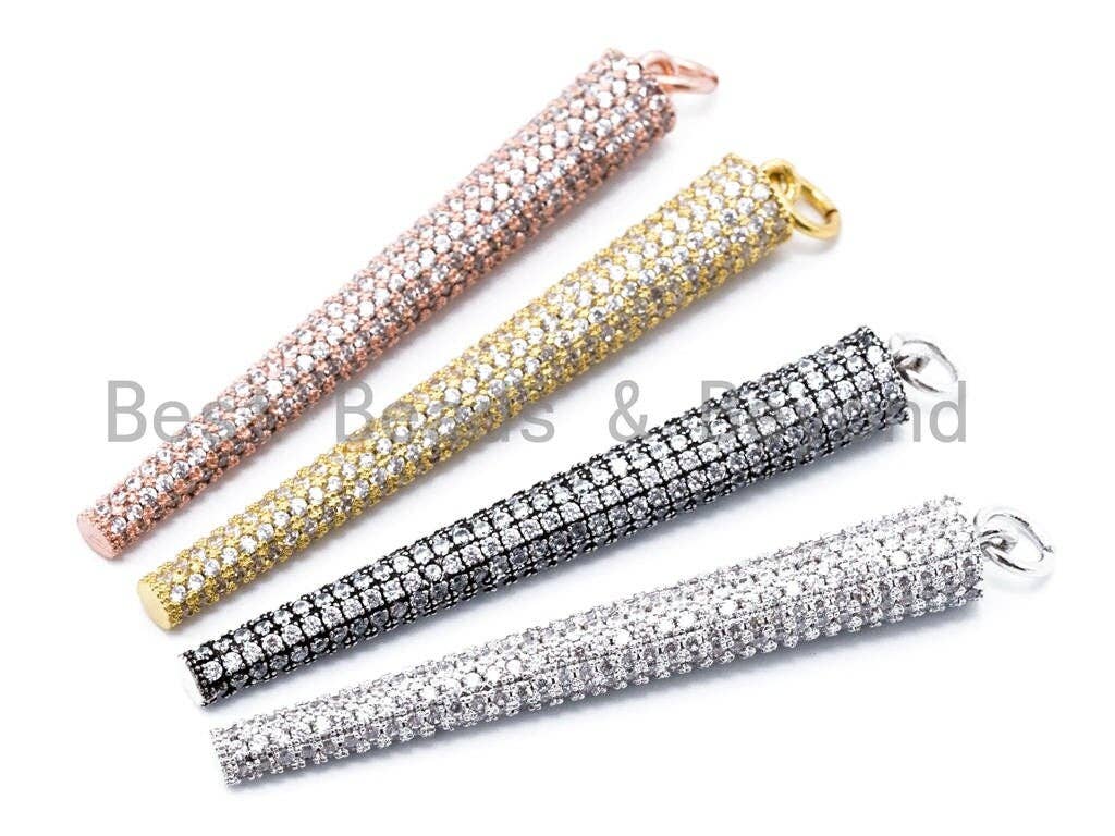 CZ Micro Pave Long Fully Paved Cone Pendant, Cubic Zirconia Necklace/Earring Pendant, 51x6mm,sku#F160C