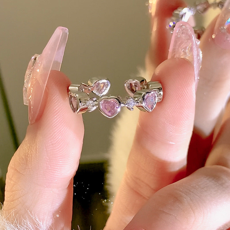 Surround Heart Ring For Women 2026 Spring Summer New, Cute Cool Y2K Style Niche Internet Famous Adjustable Open Band