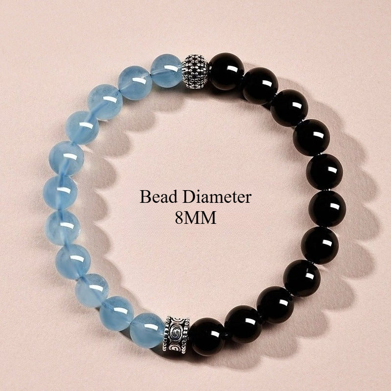 Geometric Black Obsidian & Aquamarine Bracelet in Sterling Silver
