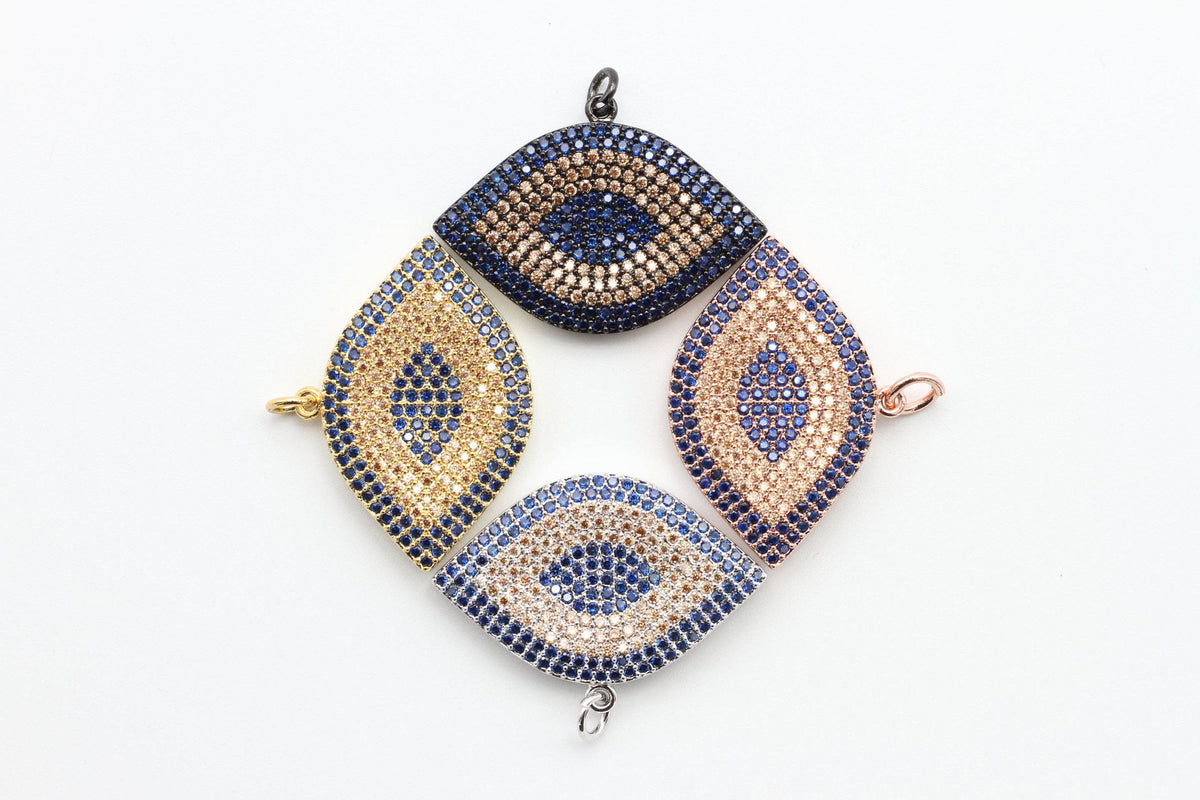 CZ Cobalt Micro Pave Marquise Evil Eyes Pendant, Cubic Zirconia Pendant,32x28mm,sku#F31