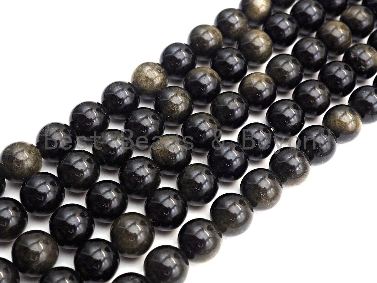 High Quality Natural Golden Obsidian Beads, 6mm/8mm/10mm/12mm/14mm Round Smooth Obsidian Beads, 15.5" Full Strand, sku#U847