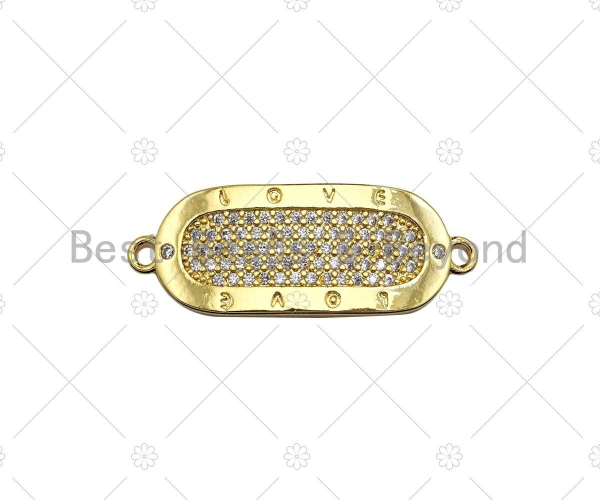 CZ Micro Pave Oval Shape Connector, Clear CZ Bar Connector, 18K Gold Bracelet Connector, 11x30mm, Sku#LK313
