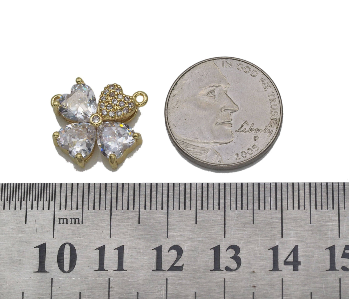 Crystal Heart Clover Charm Connector, Sku#L701