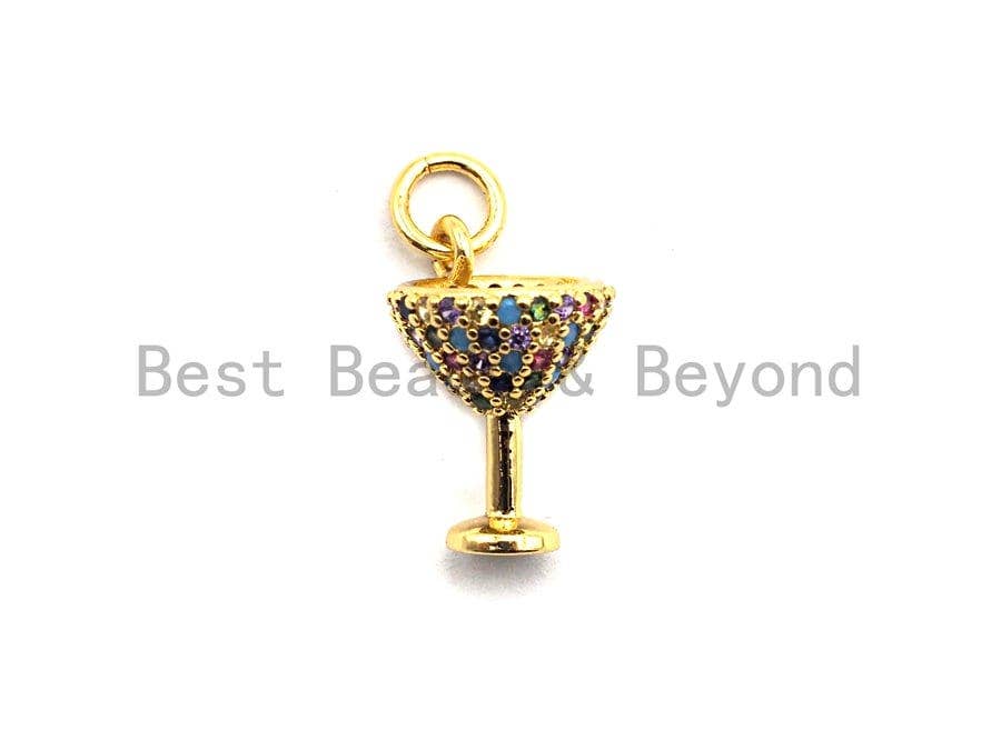 CZ Colorful Micro Pave Goblet Pendant, Trophy Shaped Pave Pendant, Gold plated, 10x12mm, Sku#F828
