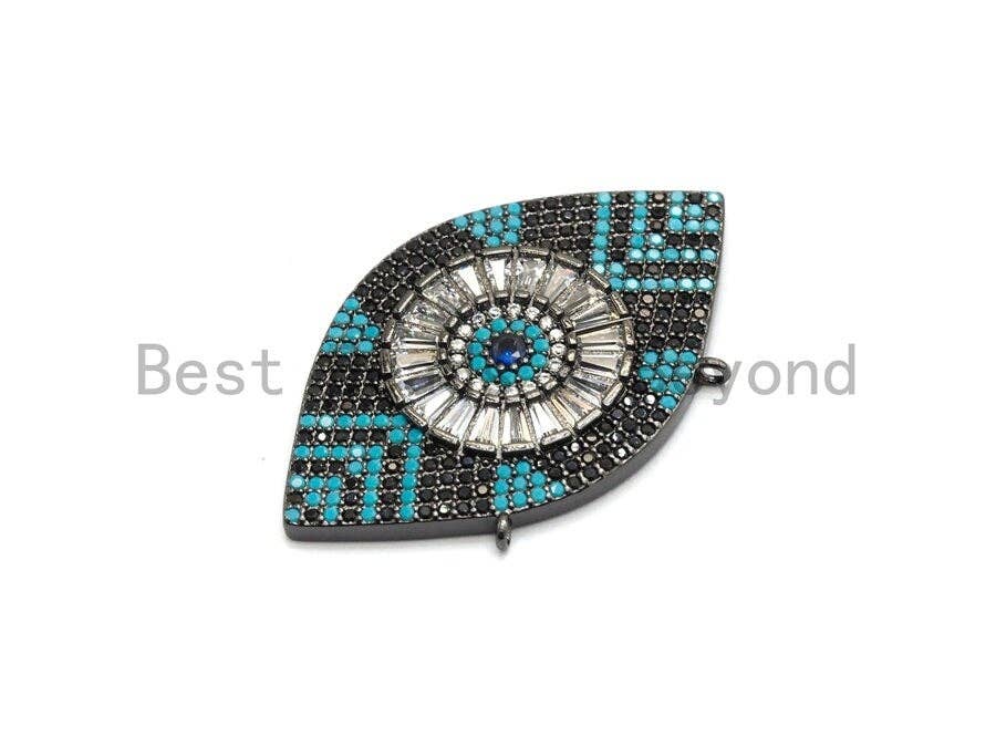 Turquoise Black CZ Micro Pave Geometric Evil Eye Pendant, Cubic Zirconia Pendant,32x28mm, sku#F705