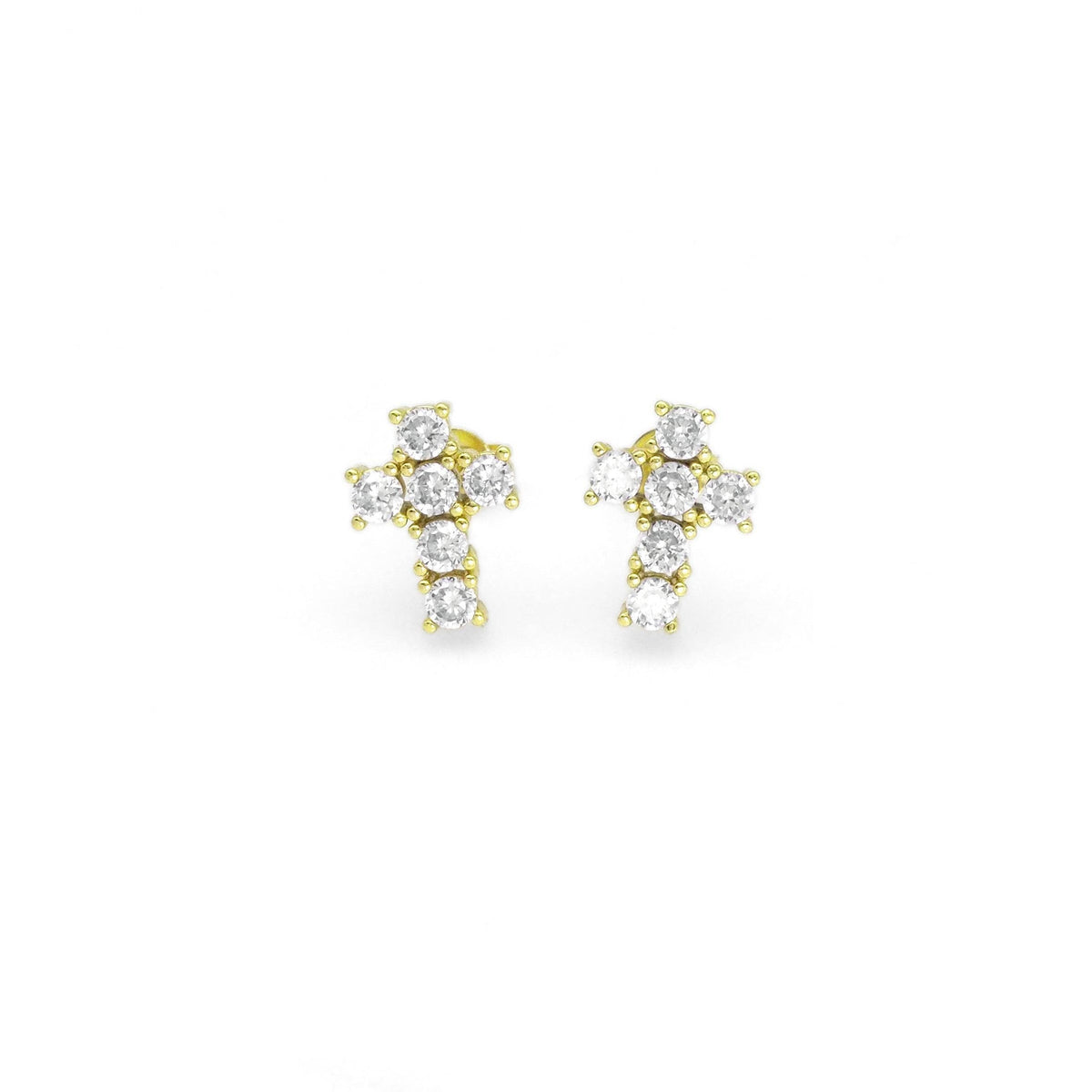 Gold CZ Cross Shape Stud Earrings, Sku#B365