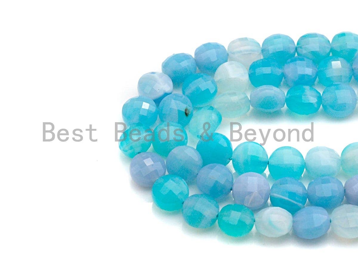 SPECIAL Double Sided Turtle Shell Cut Natural Agate Coin Shape beads, 10mm Checkerboard Cut Blue Agate Beads, 16" Full strand, Sku#U763