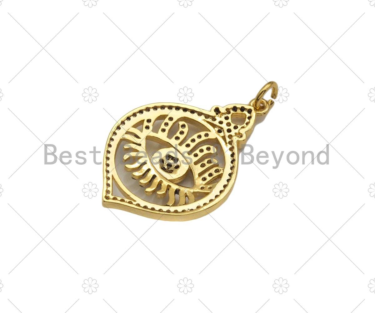 Dual CZ Micro Pave Evil Eye Charm,  Sku#L515