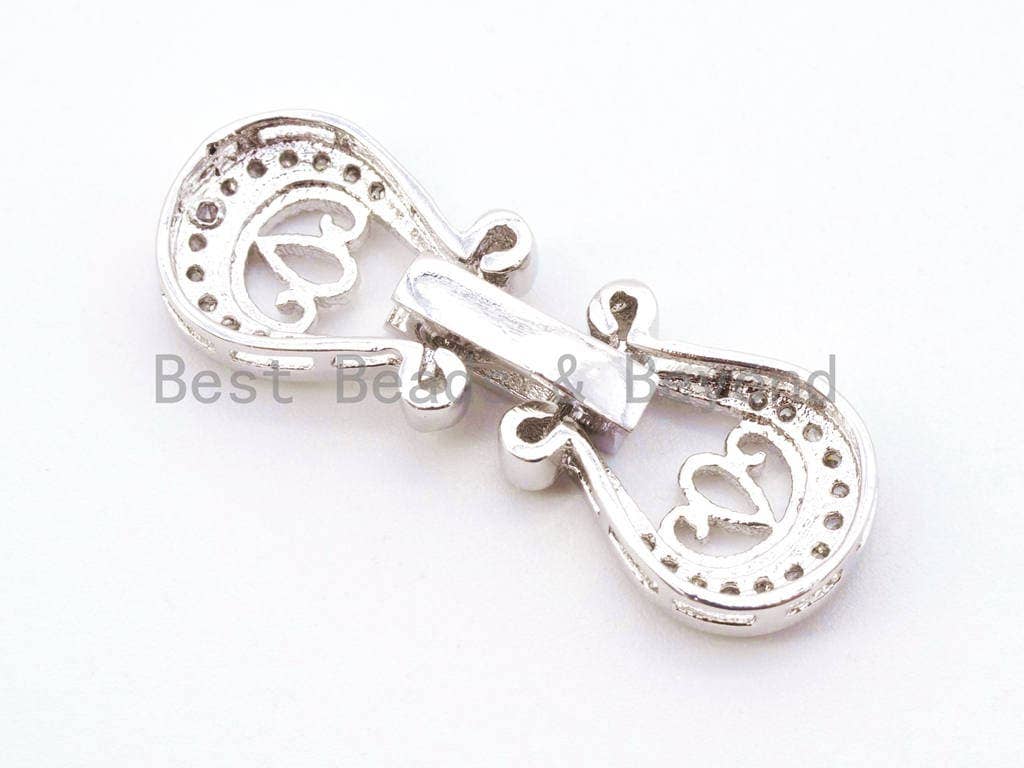 CZ Micro Pave Double Teardrop Buckle Clasp, Cubic Zirconia Buckle Clasp, CZ Pave Interlocking Clasp Fastener, 26x11mm, sku#H66