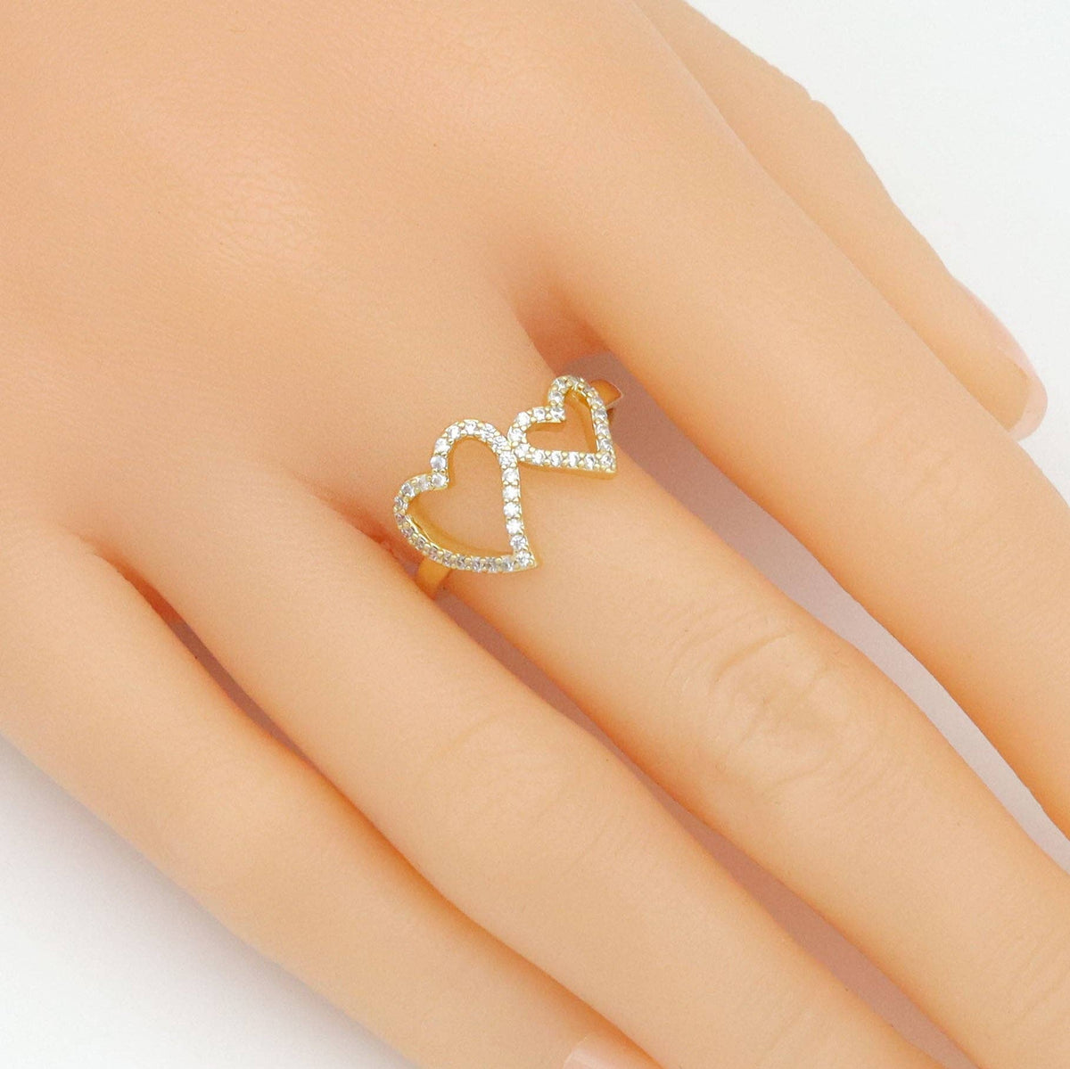 Clear CZ Double Duddle Heart Statement Adjustable Ring, Sku#A449