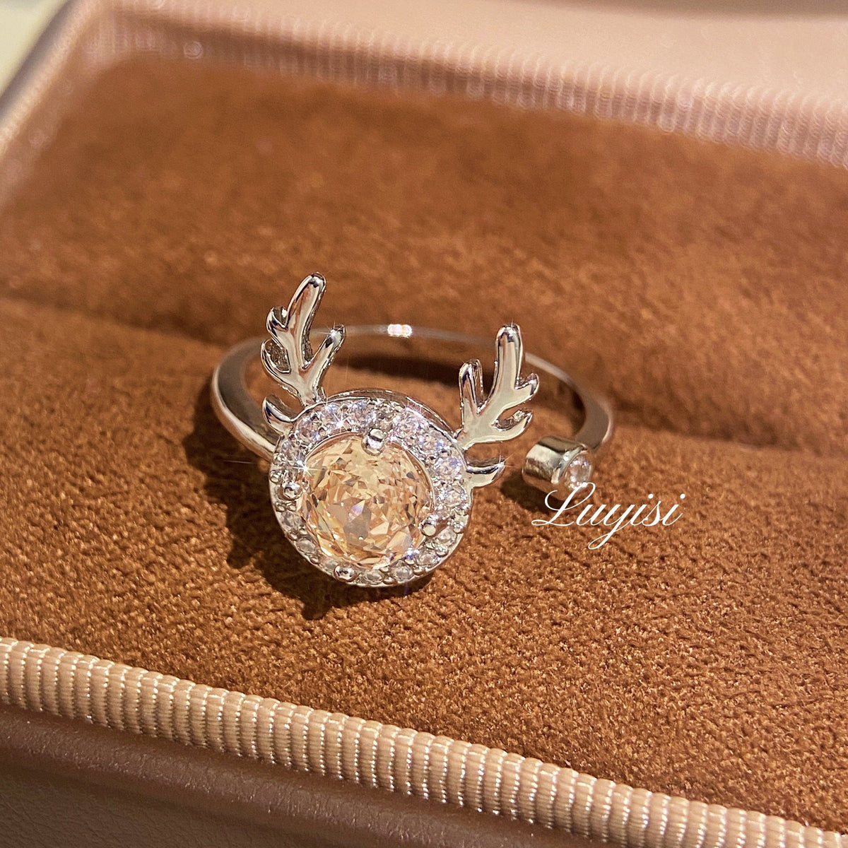 Dainty Purple Crystal Deer Head Ring, Adjustable Stackable Ring, Fashion Jewelry For Women Daily Wear