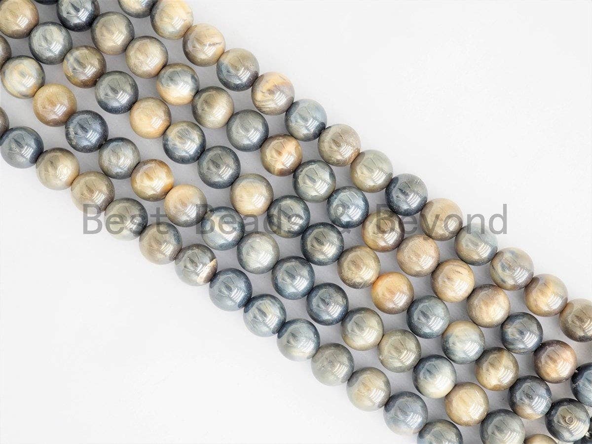 Mystic Plated Silverite Tiger Eye beads, Smooth Round 6mm/8mm/10mm/12mm Gemstone beads, Natural Tiger Eye Beads, 15.5inch strand, SKU#U417