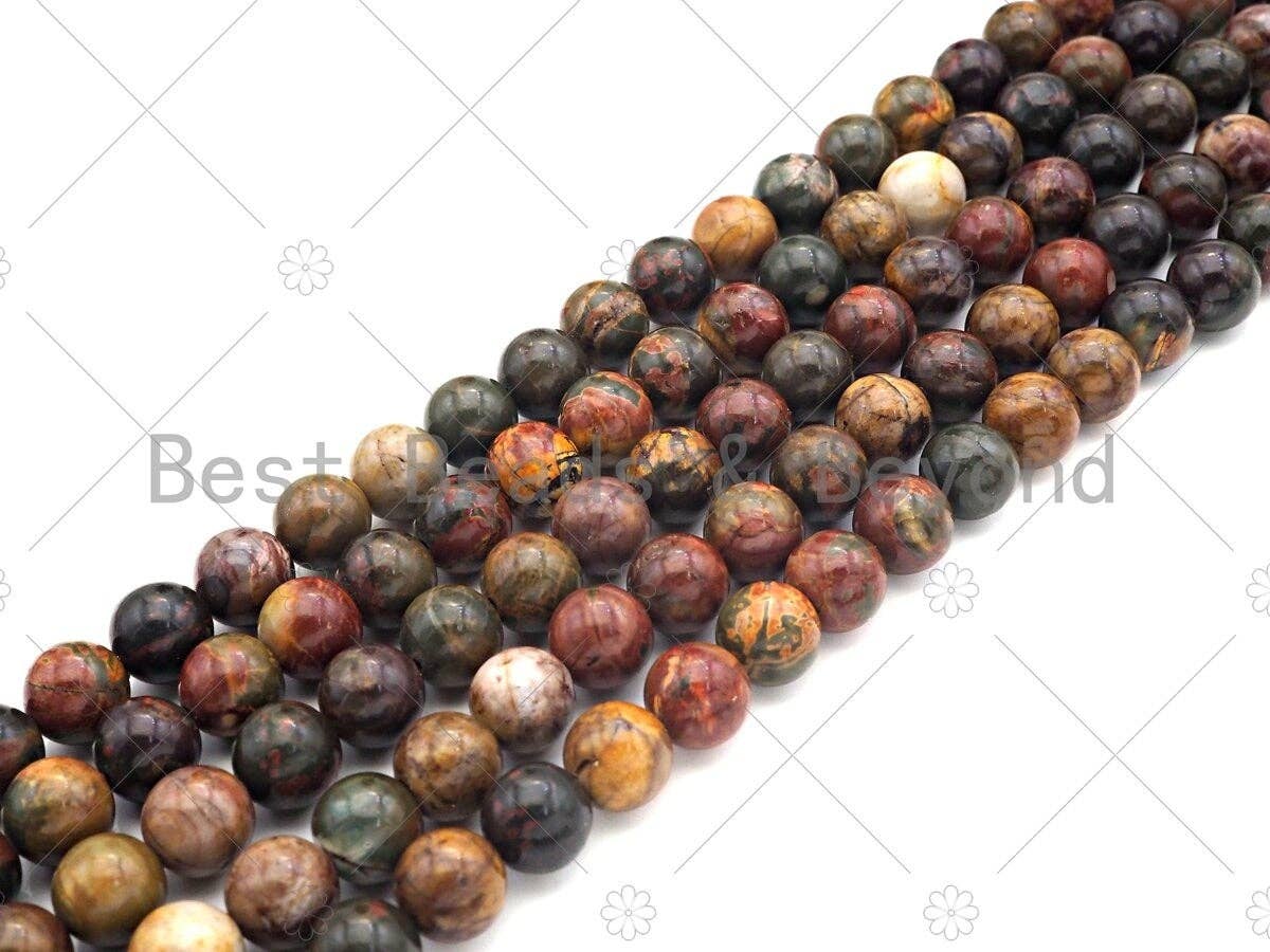 Quality Genuine NEW Red Brown Picasso Jasper Smooth Round Beads, 6mm/8mm/10mm/12mm Picasso Jasper Beads, 15.5'' Full Strand, SKU#U1162
