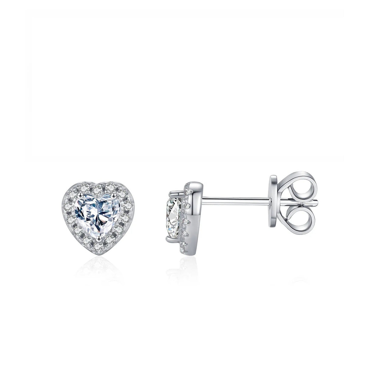 Heart, Teardrop, Square & Round D-Color VVS1 Moissanite Stud Earrings in Sterling Silver
