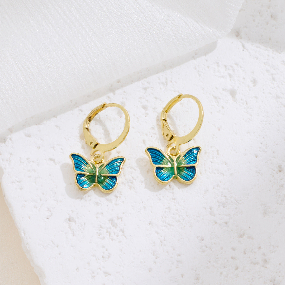 Japanese-Korean French-style Dripping-Oil Petite And Playful Butterfly Earrings