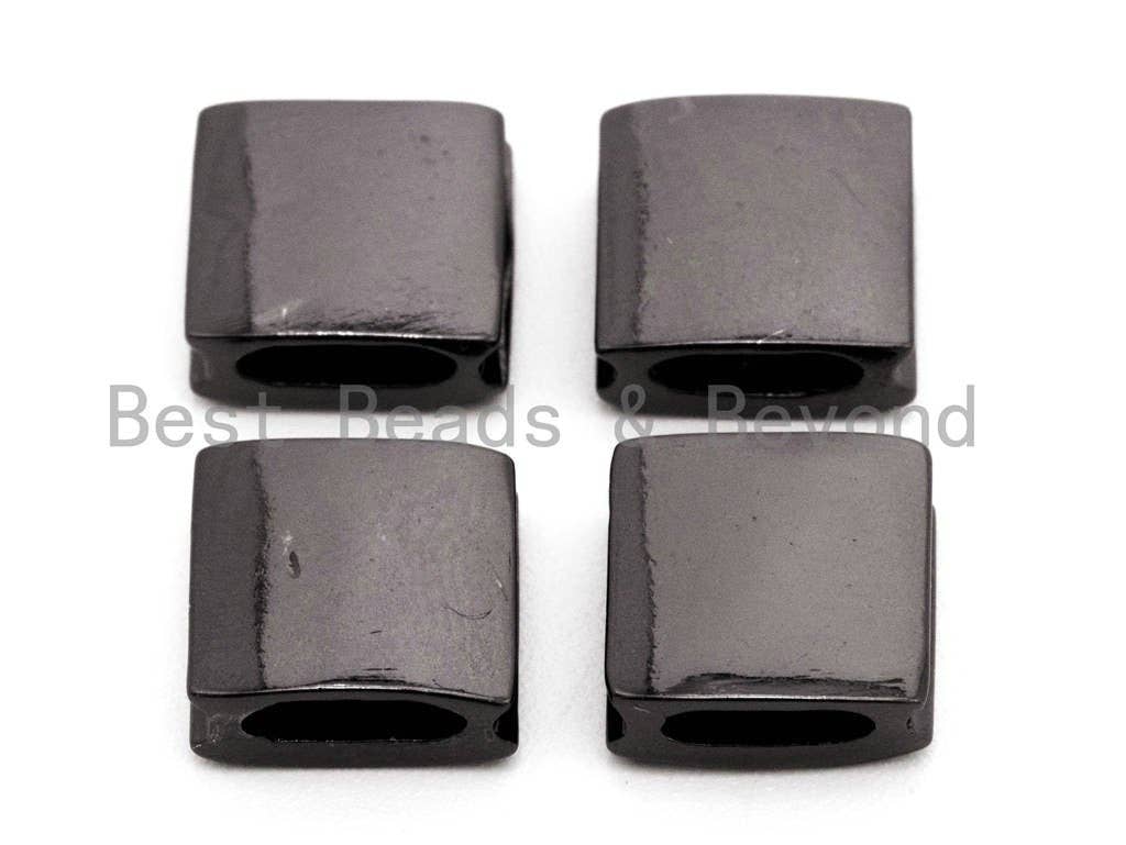Black CZ Pave On Black Flat Square Beads, Black Micro Pave Beads, Cubic Zirconia Spacer Beads, 3x8mm, sku#G322
